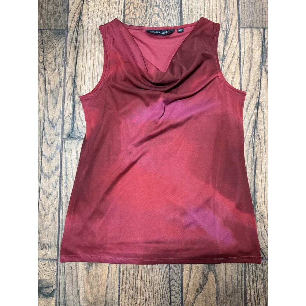 Colleen Lopez Burgundy Cowl Neck Sleeveless Tank Top Blouse‎ Size S QVC HSN